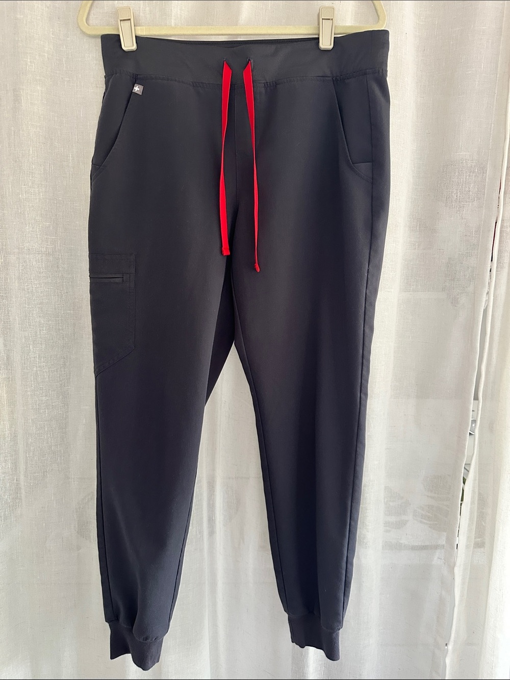 Figs Zamora Jogger Pants in Charcoal with Red Drawstrings